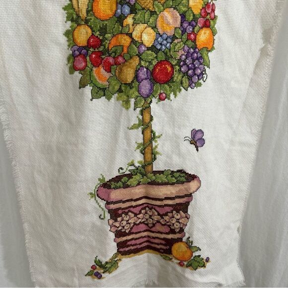 14” X 37 “ Topiary Flowers & Fruits Crossstitched Unframed - Picture 4 of 10